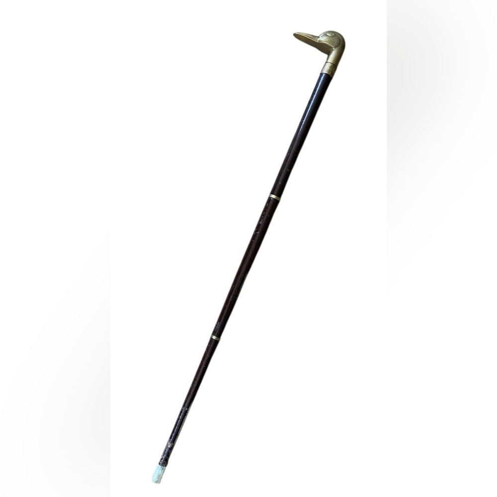 Vintage Tippler Flask Cane Classic Dark Brown Walking Cane with Gold Accents